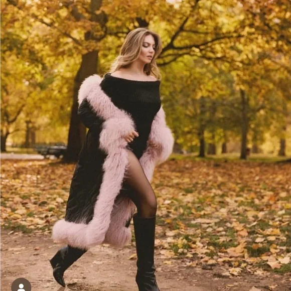 Charlotte Simone Black Puffer Coat with Pink Mongolian Fur Trim - Picture 8 of 16